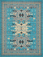 Unique Loom Taftan Collection Border Geometric Tribal Inspired Design Area Rug (9' 0 x 12' 0 Rectangular, Turquoise/ Gray)
