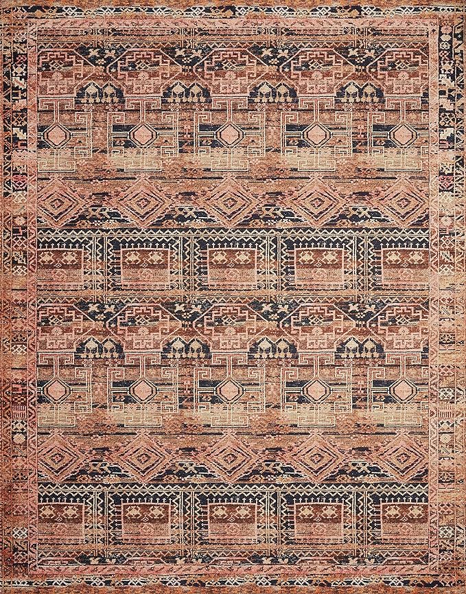 Loloi Layla Collection LAY-14 Mocha/Blush 2'-3" x 3'-9" .13" Thick Accent Rug, Soft, Durable, Vintage Inspired, Distressed, Low Pile, Non-Shedding, Easy Clean, Printed, Living Room Rug